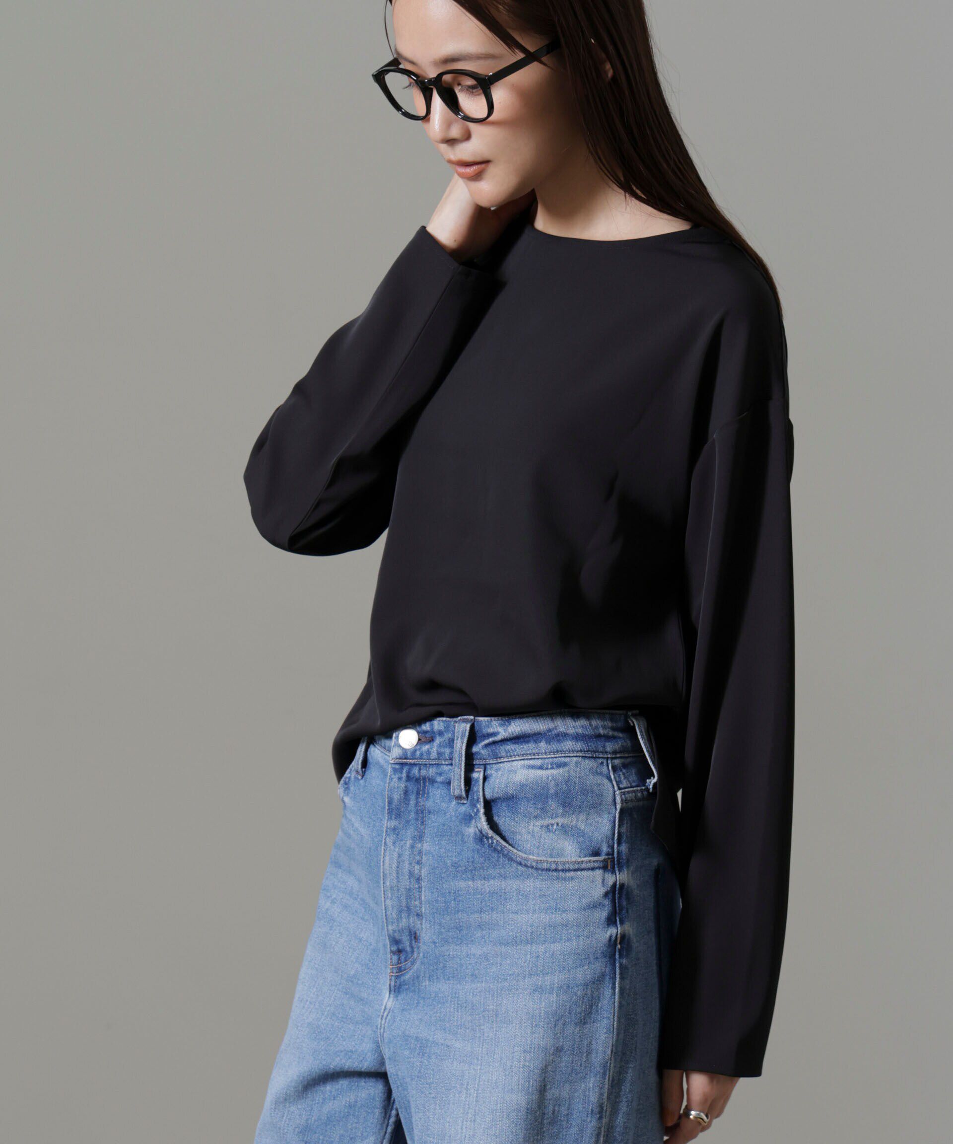 nano･universe「バックVネックプルオーバーブラウス(セットアップ可)」|シャツ・ブラウス|ブラック