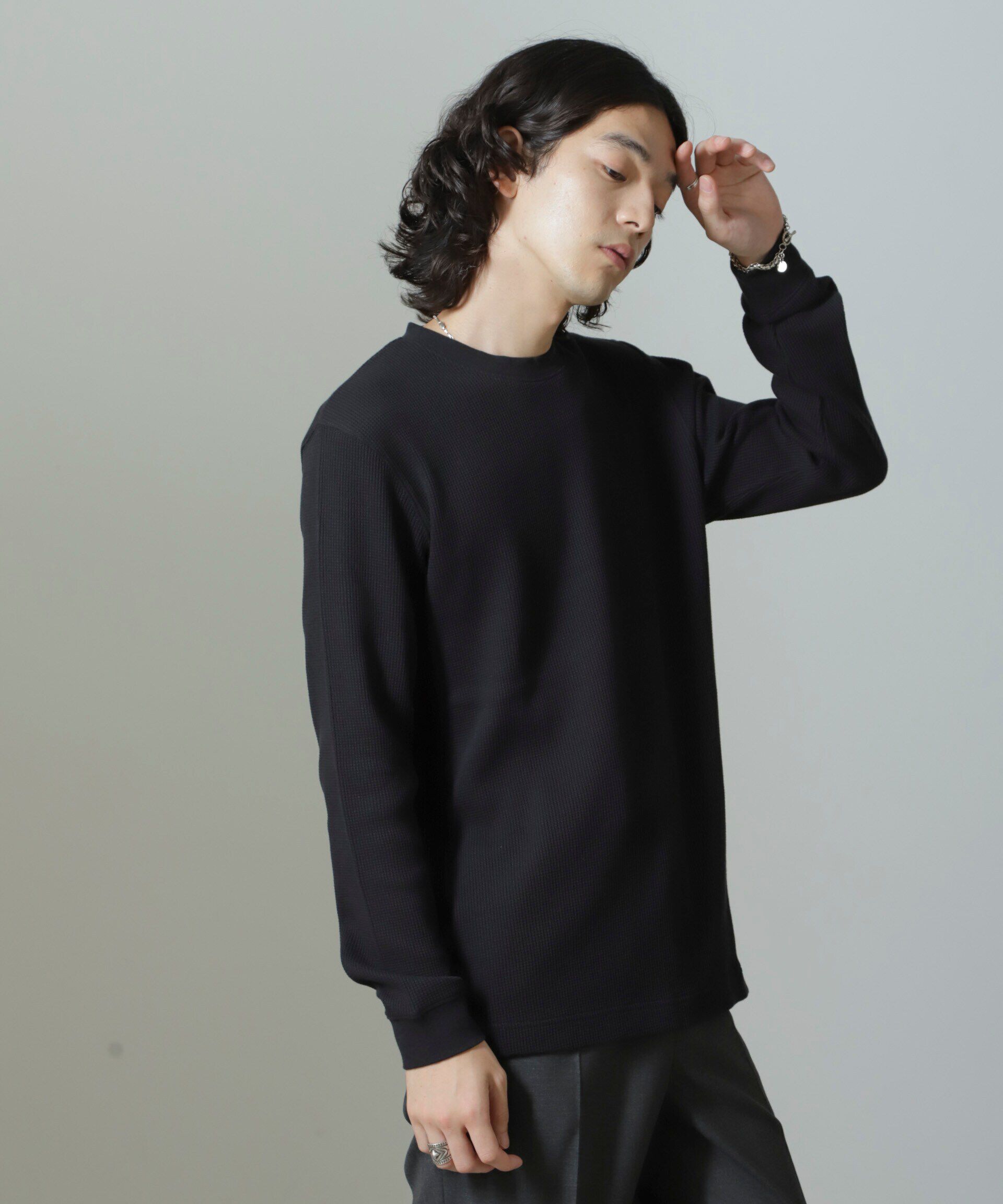 nano･universe「アンチスメルワッフルTシャツ 長袖」|Tシャツ・カットソー|ブラック