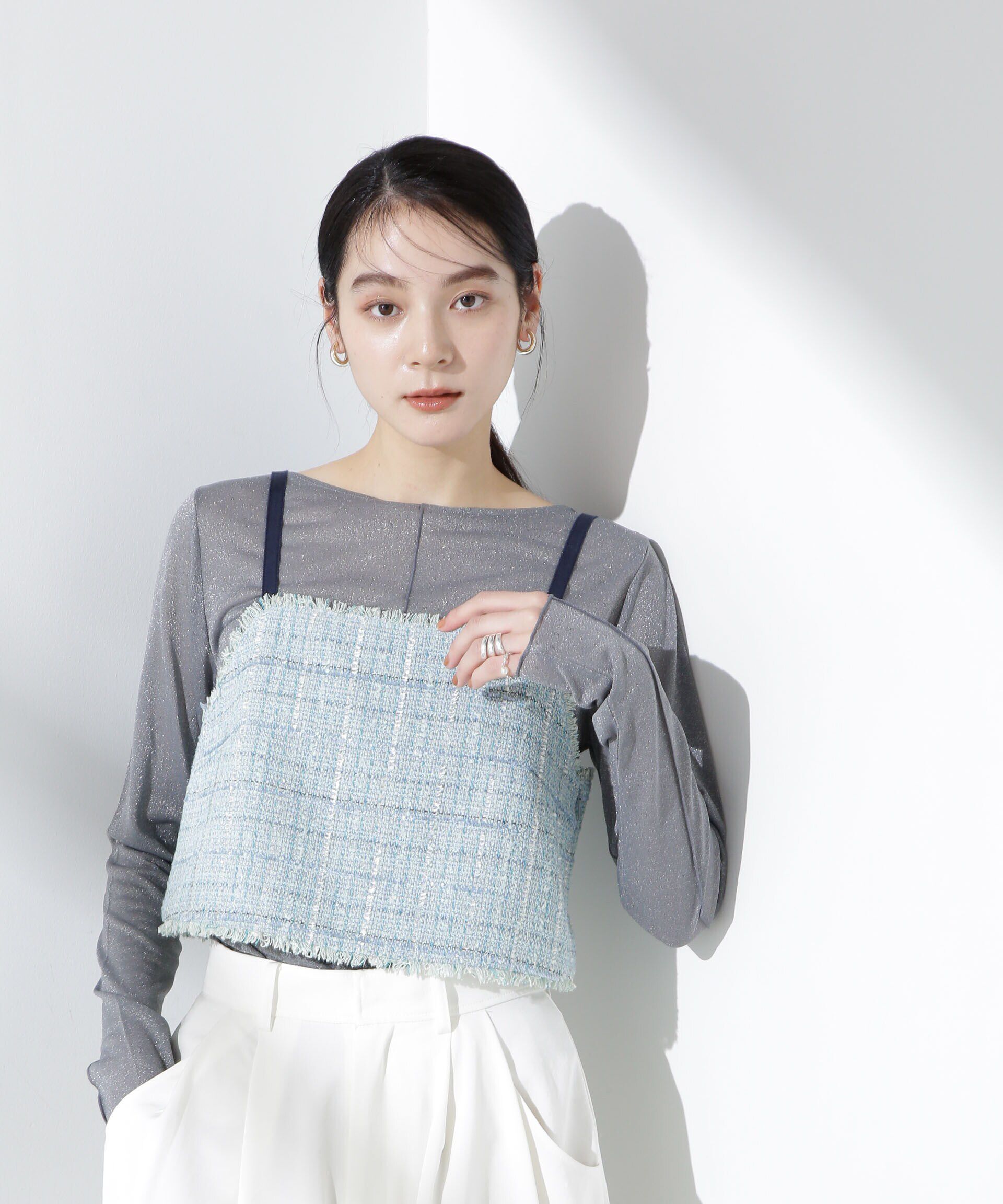 nano･universe「ツィードショートビスチェ」|シャツ・ブラウス|ブルー