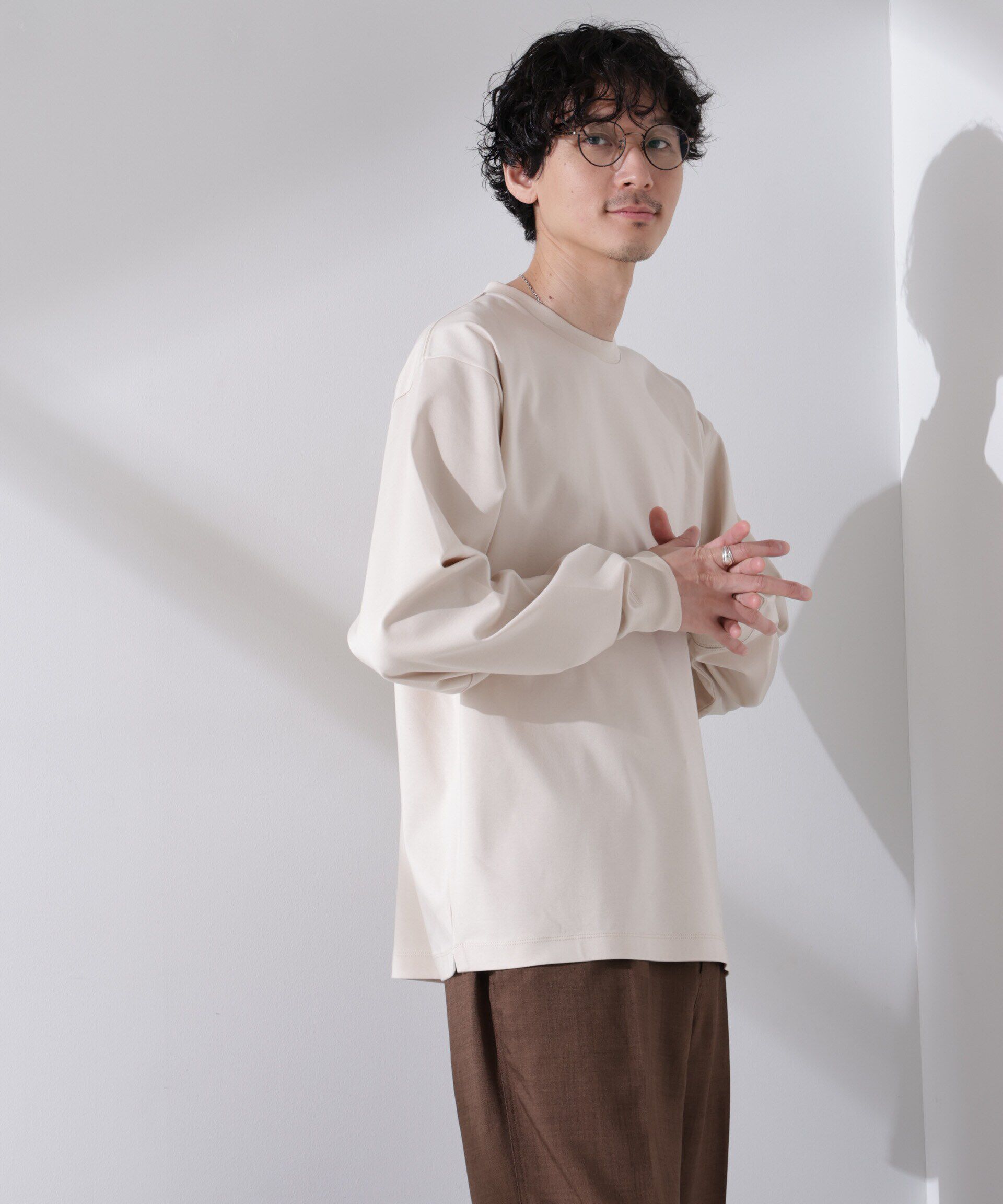 nano･universe「アンチスメル BIG クルーネックTシャツ 長袖」|Tシャツ・カットソー|ベージュ