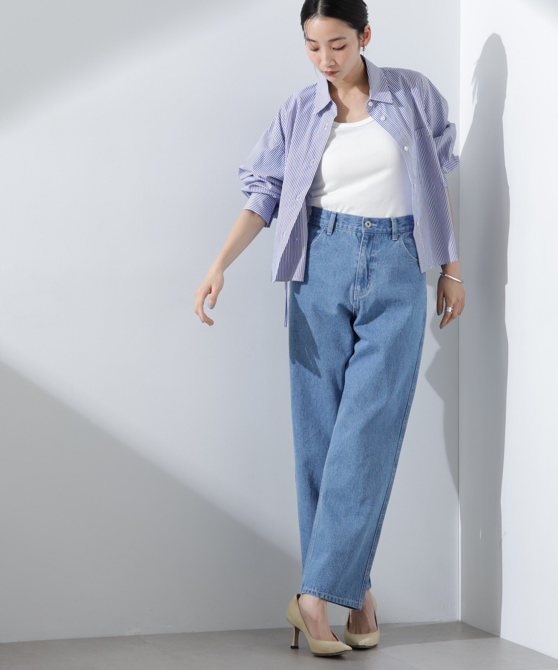 nano･universe「テーパードストレートデニムパンツ（セットアップ可）」|チノ|