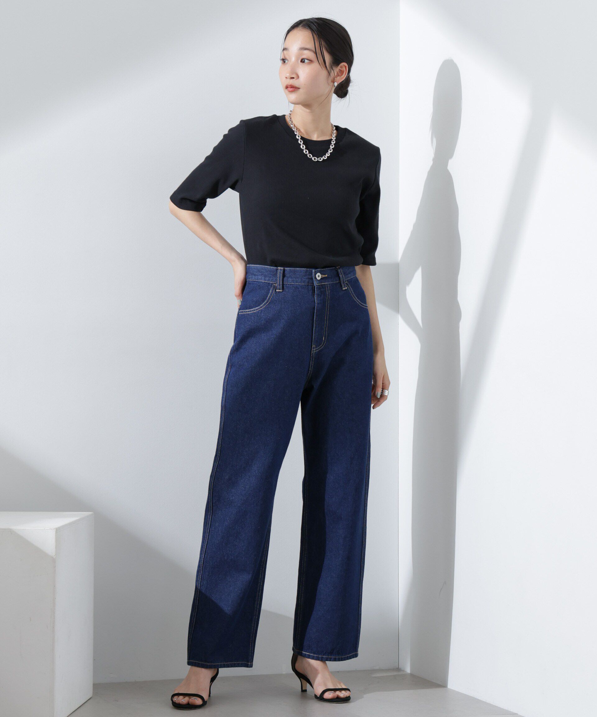 nano･universe「テーパードストレートデニムパンツ（セットアップ可）」|チノ|