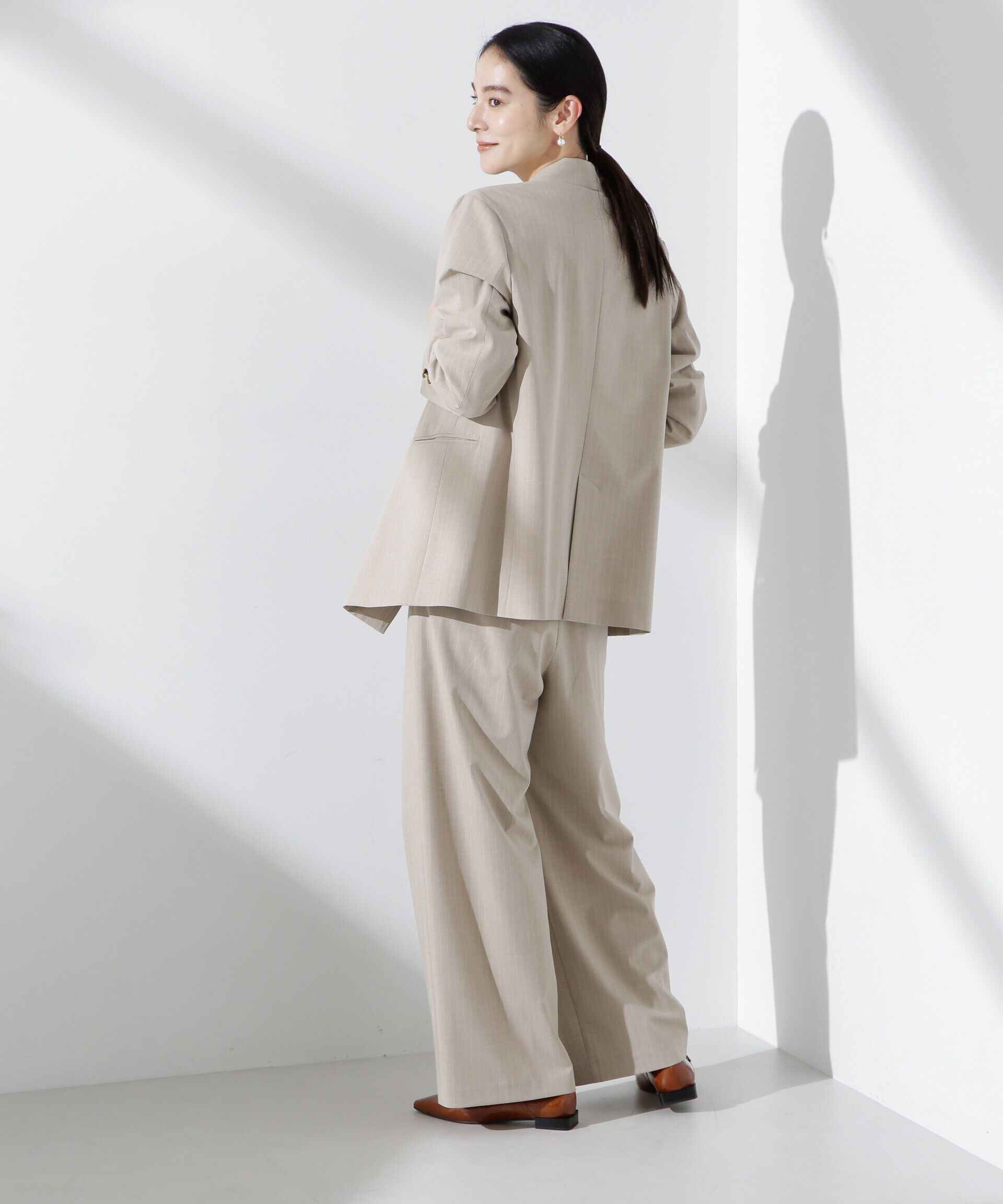 nano･universe「トロストレッチレイヤードタックワイドパンツ（セットアップ可）」|チノ|