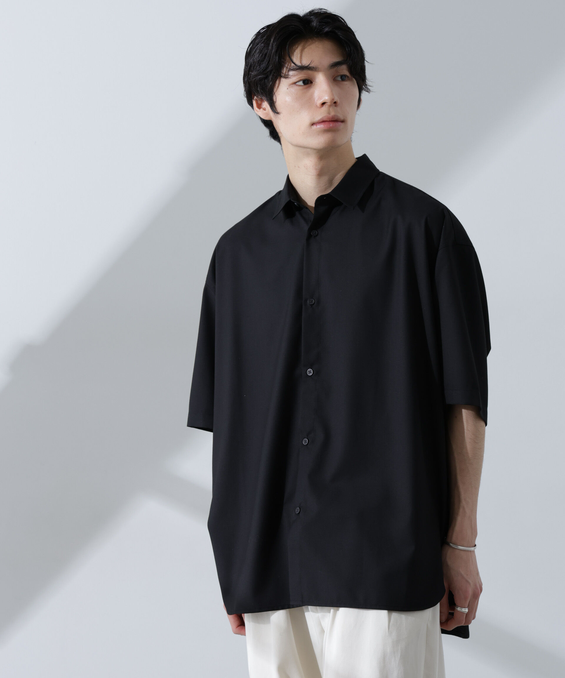 nano･universe「ビッグドレープシャツ 半袖」|シャツ・ブラウス|ブラック