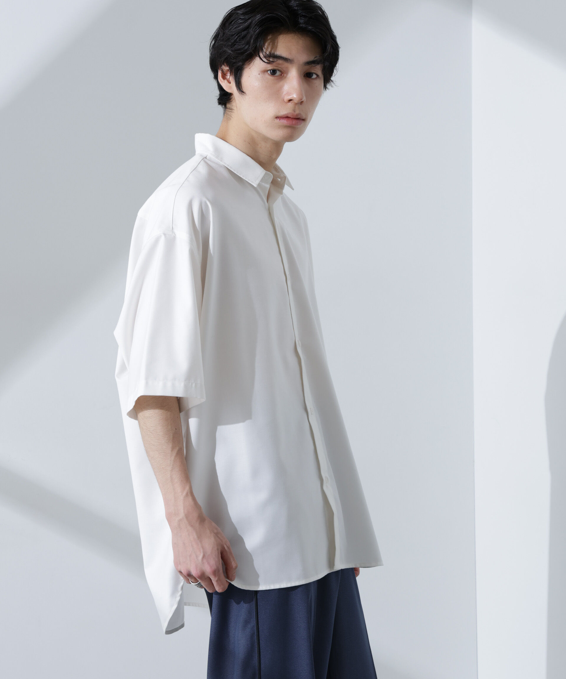 nano･universe「ビッグドレープシャツ 半袖」|シャツ・ブラウス|ホワイト