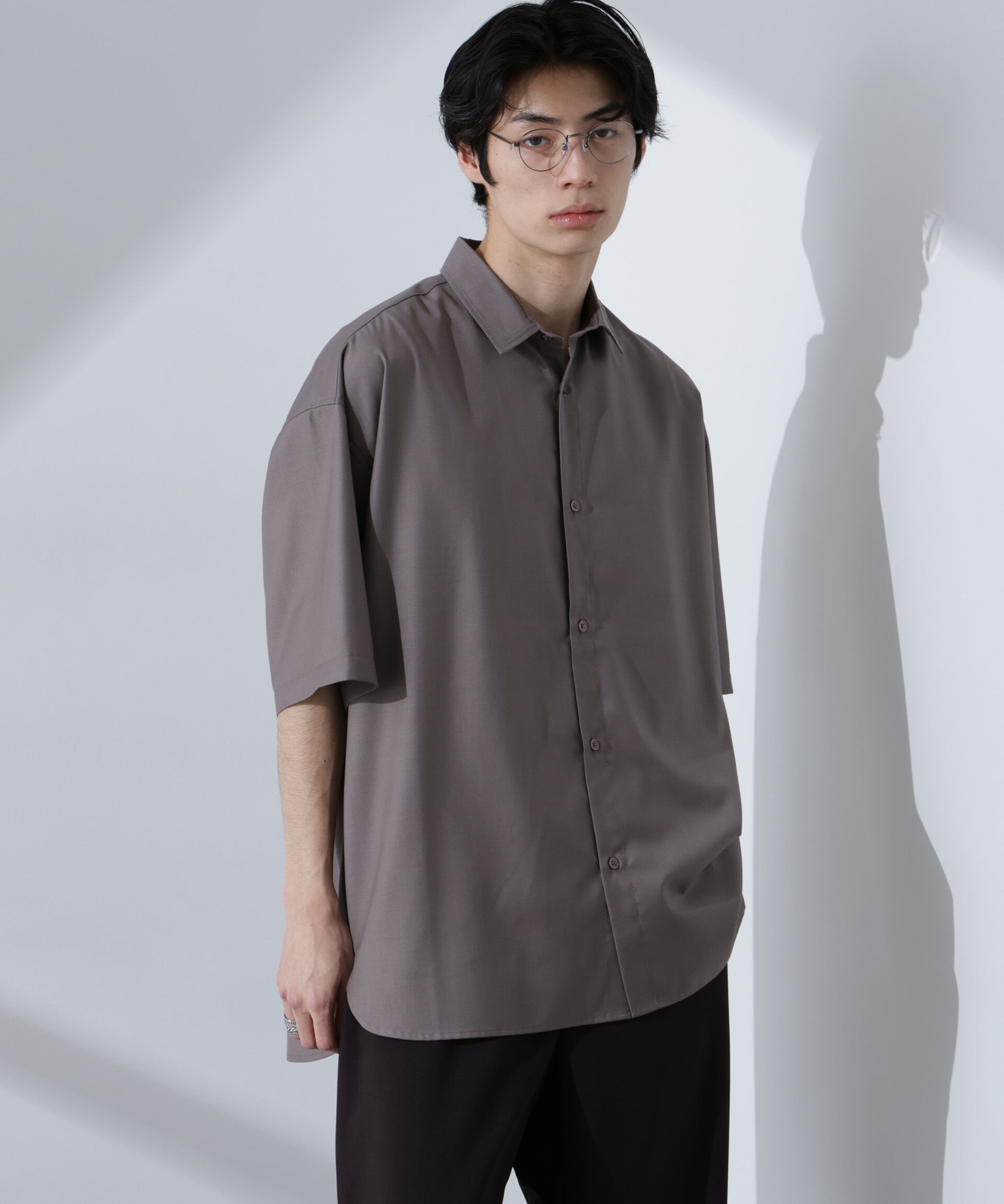 nano･universe「ビッグドレープシャツ 半袖」|シャツ・ブラウス|グレージュ3