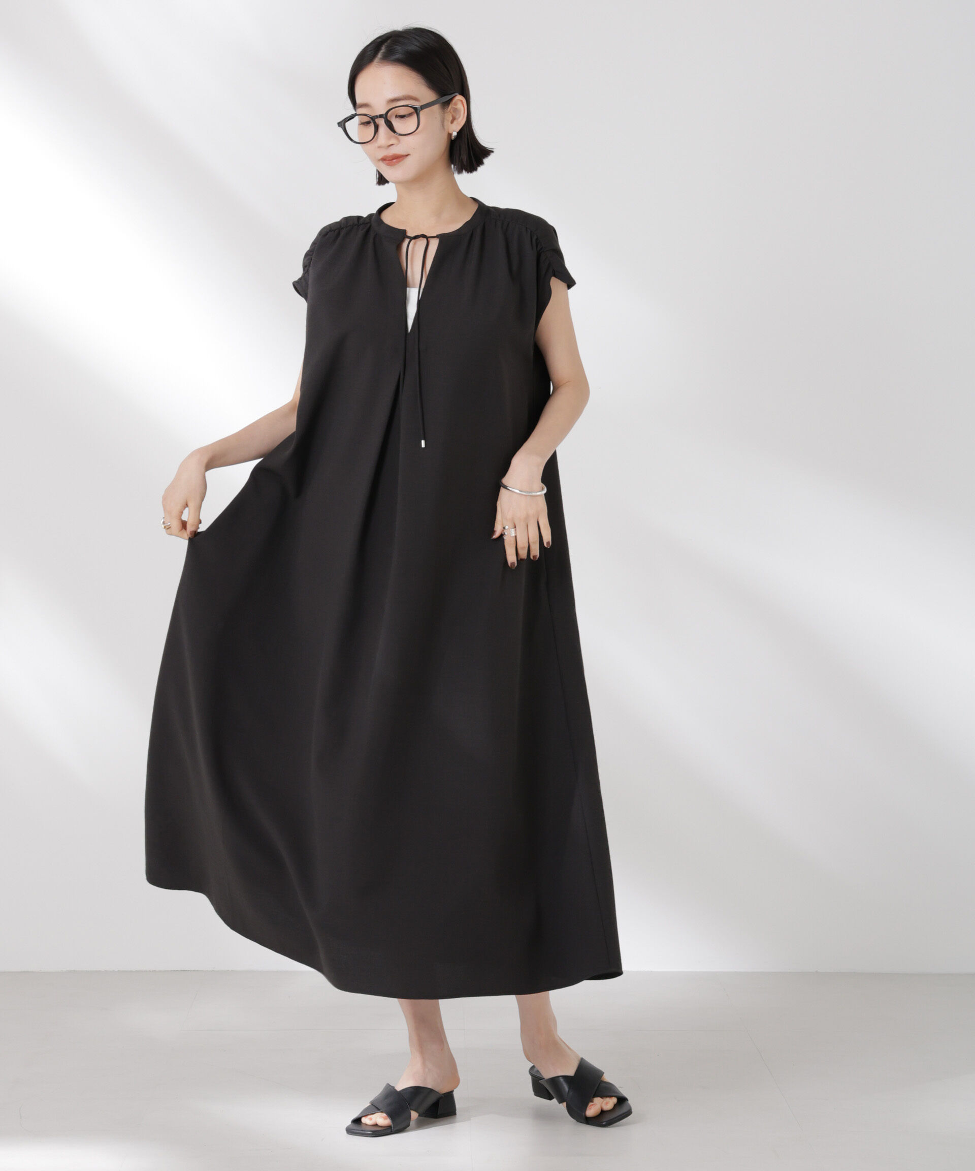 nano･universe「ギャザーショルダーフレアワンピース」|ワンピース|