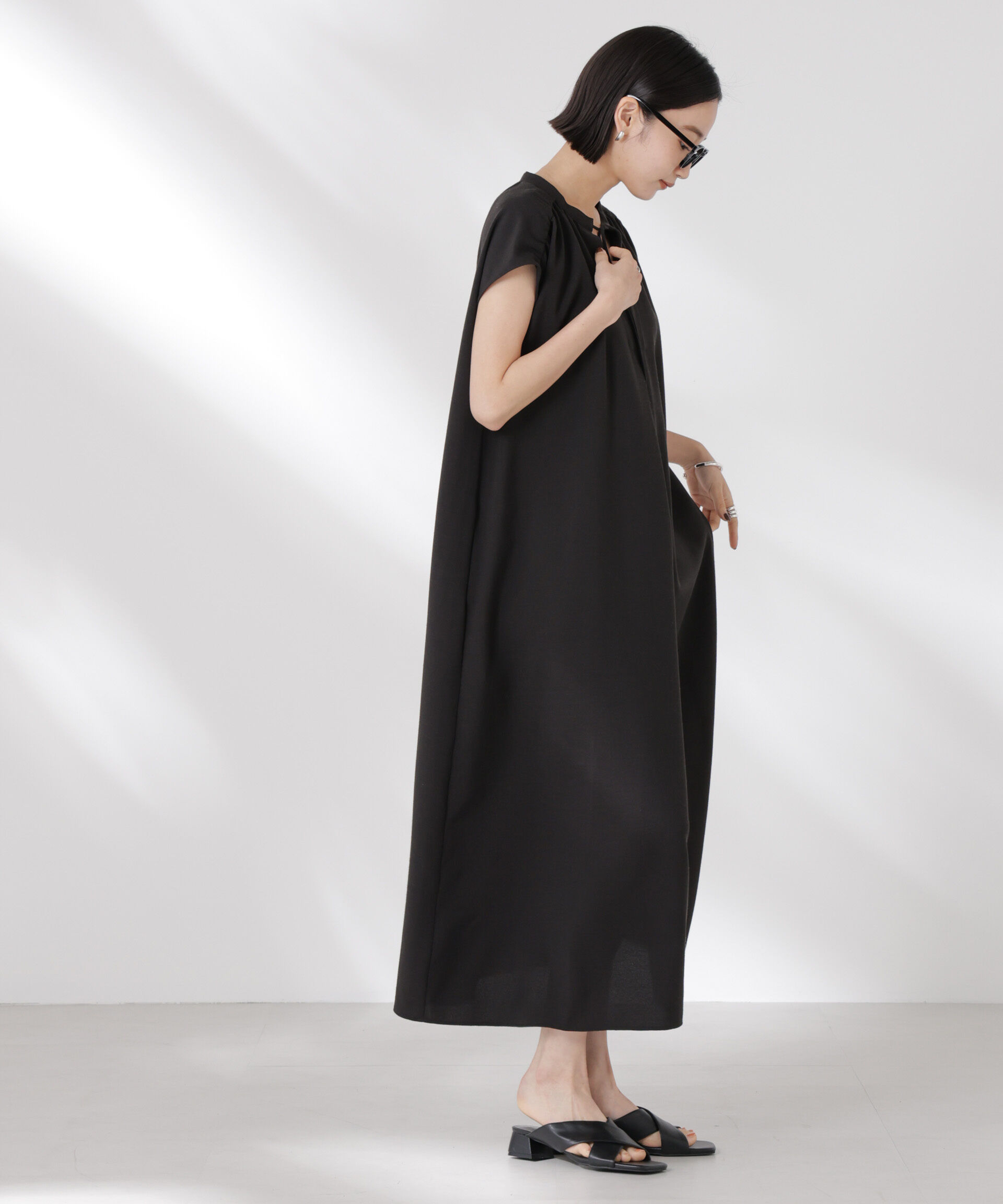 nano･universe「ギャザーショルダーフレアワンピース」|ワンピース|