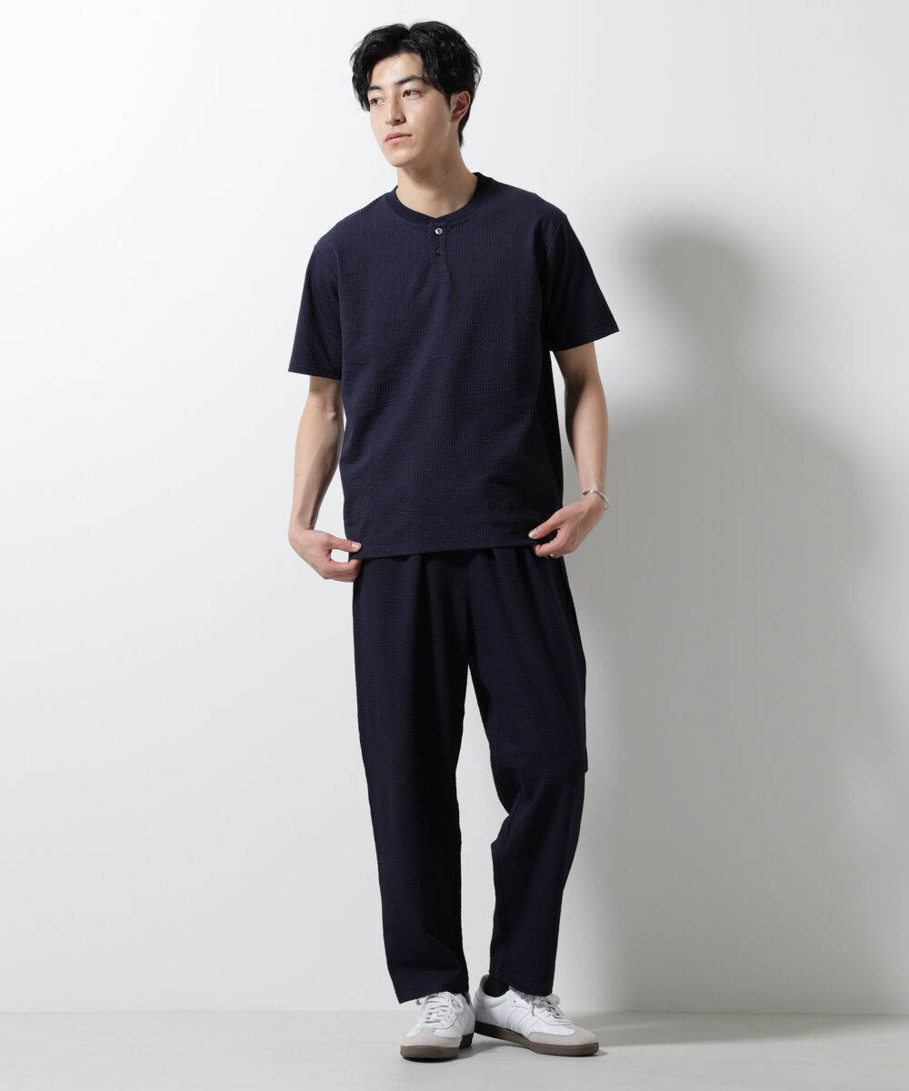 nano･universe「ジャージーサッカーワイドテーパードパンツ」|チノ|