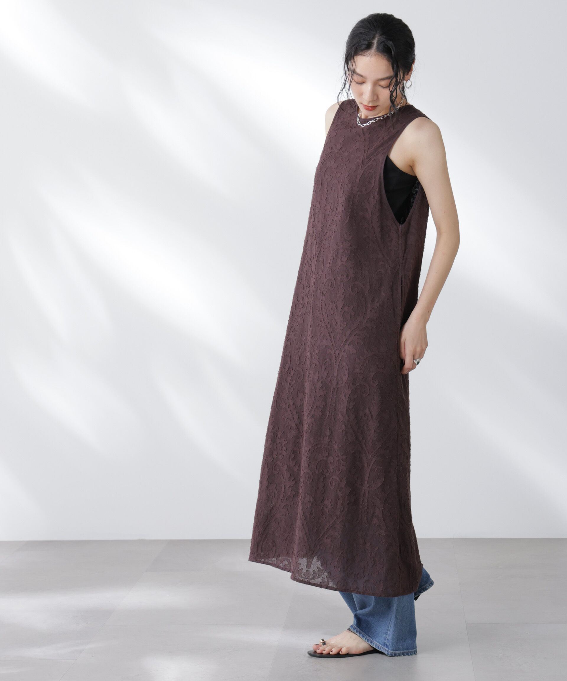 nano･universe「made in india カットワークジャカードワンピース(セットアップ可)」|ワンピース|