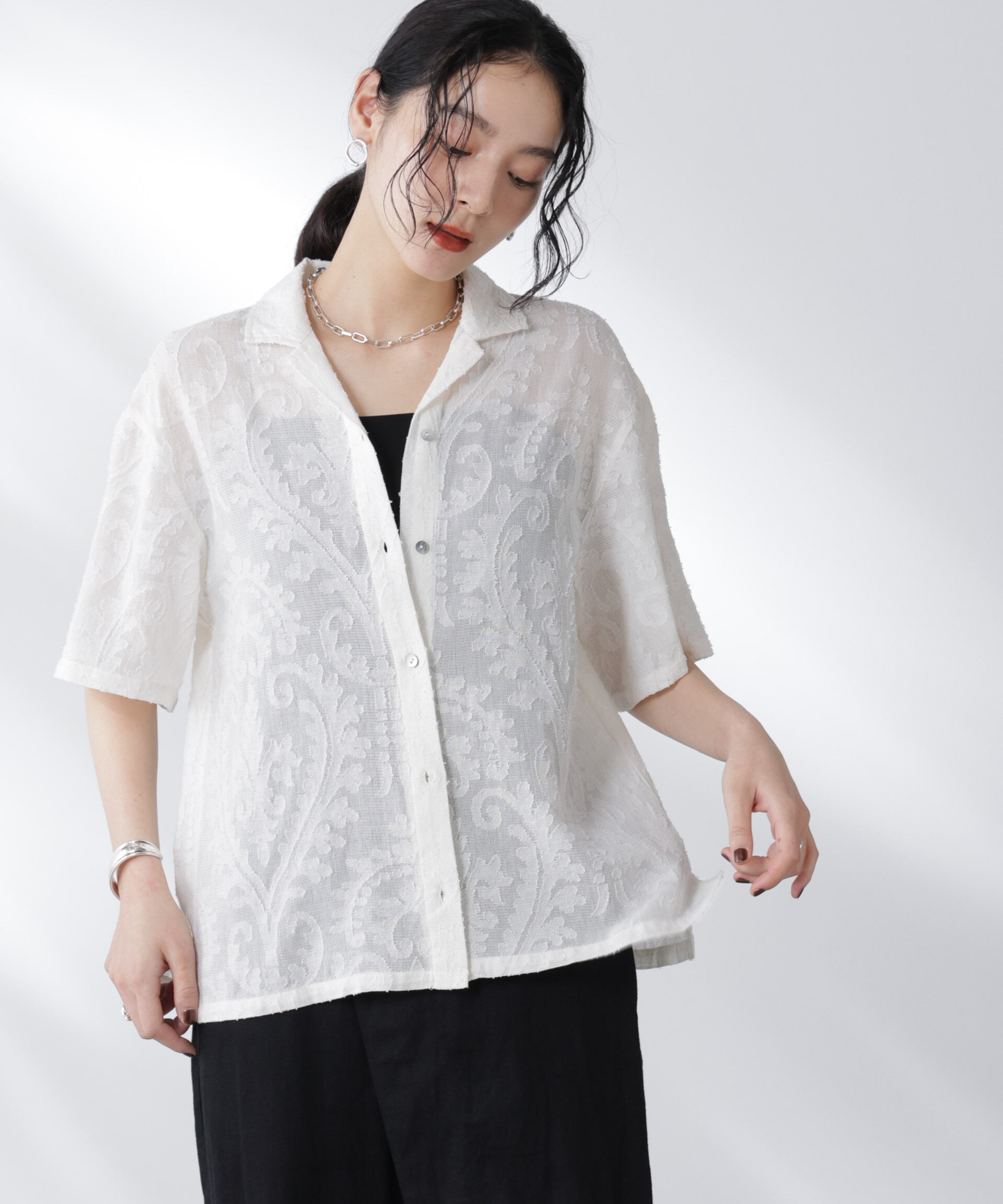 nano･universe「made in india カットワークジャカードシャツ(セットアップ可)」|シャツ・ブラウス|アイボリー7