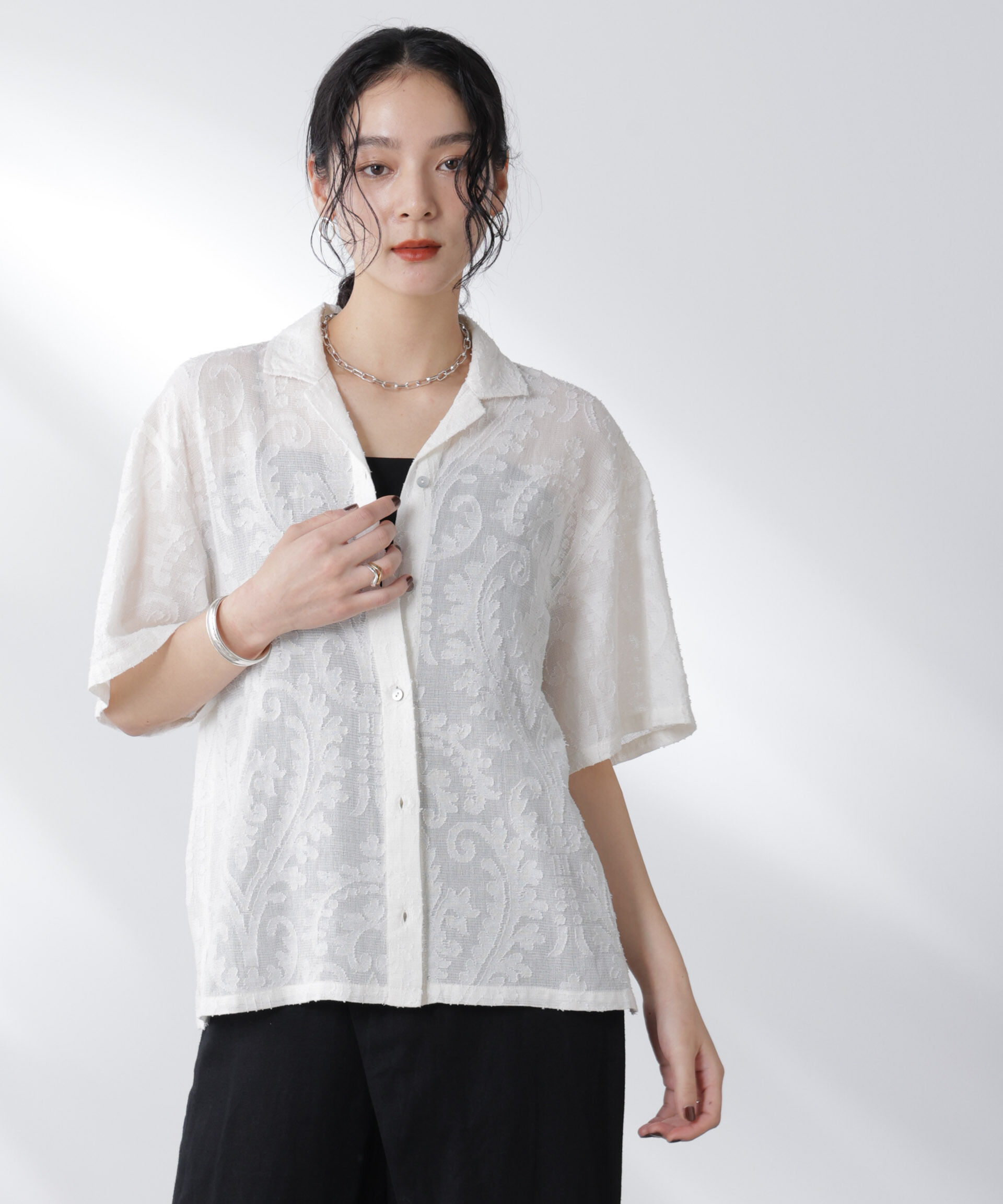 nano･universe「made in india カットワークジャカードシャツ(セットアップ可)」|シャツ・ブラウス|