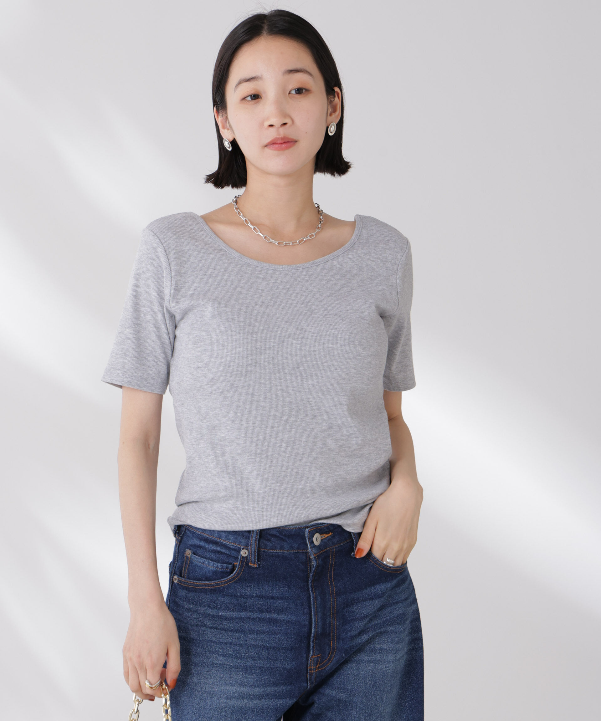 nano･universe「抗菌防臭・接触冷感機能 カップ付きクルーネックトップス」|Tシャツ・カットソー|