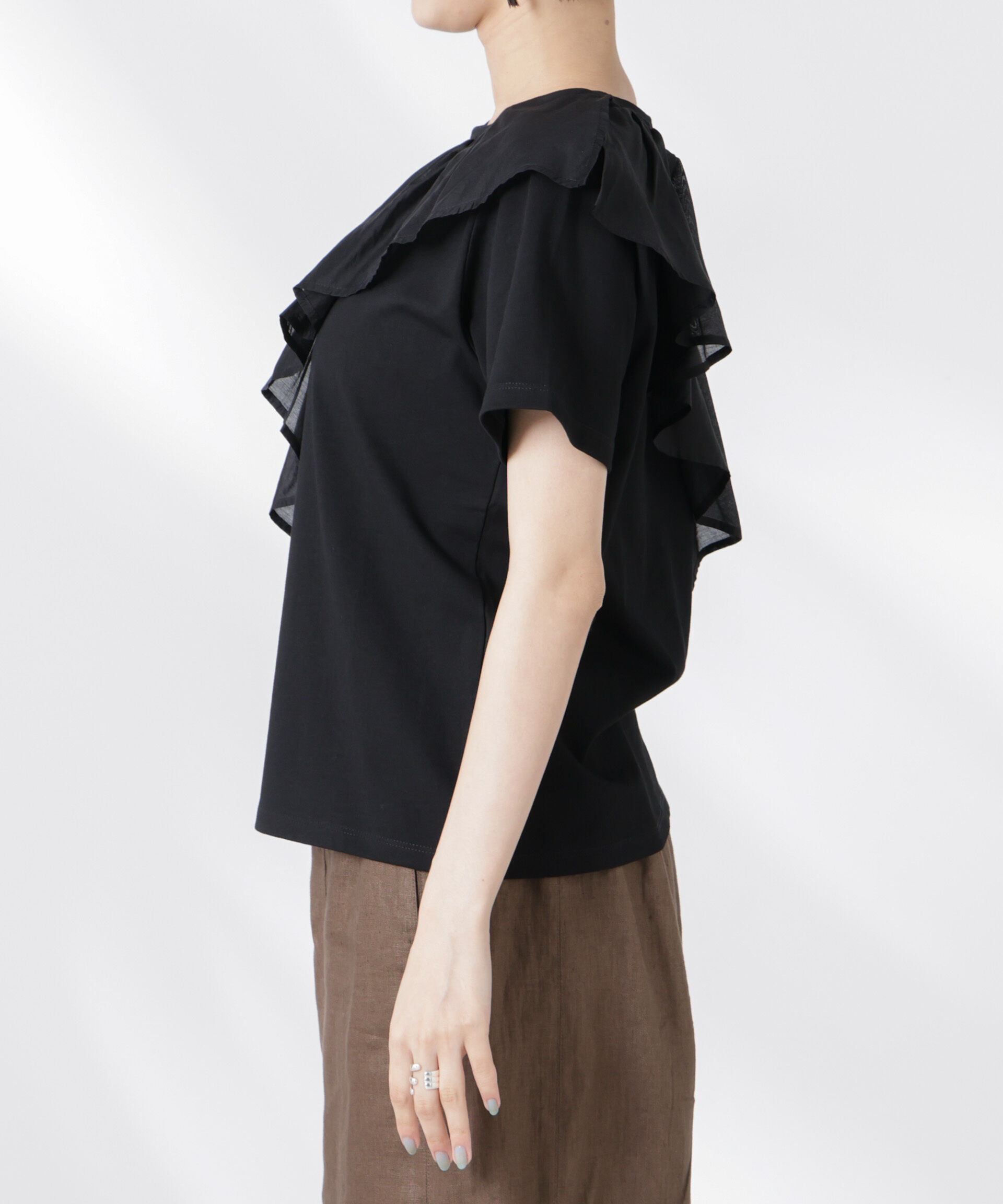 nano･universe「アシンメトリーフリル異素材コンビTシャツ」|Tシャツ・カットソー|