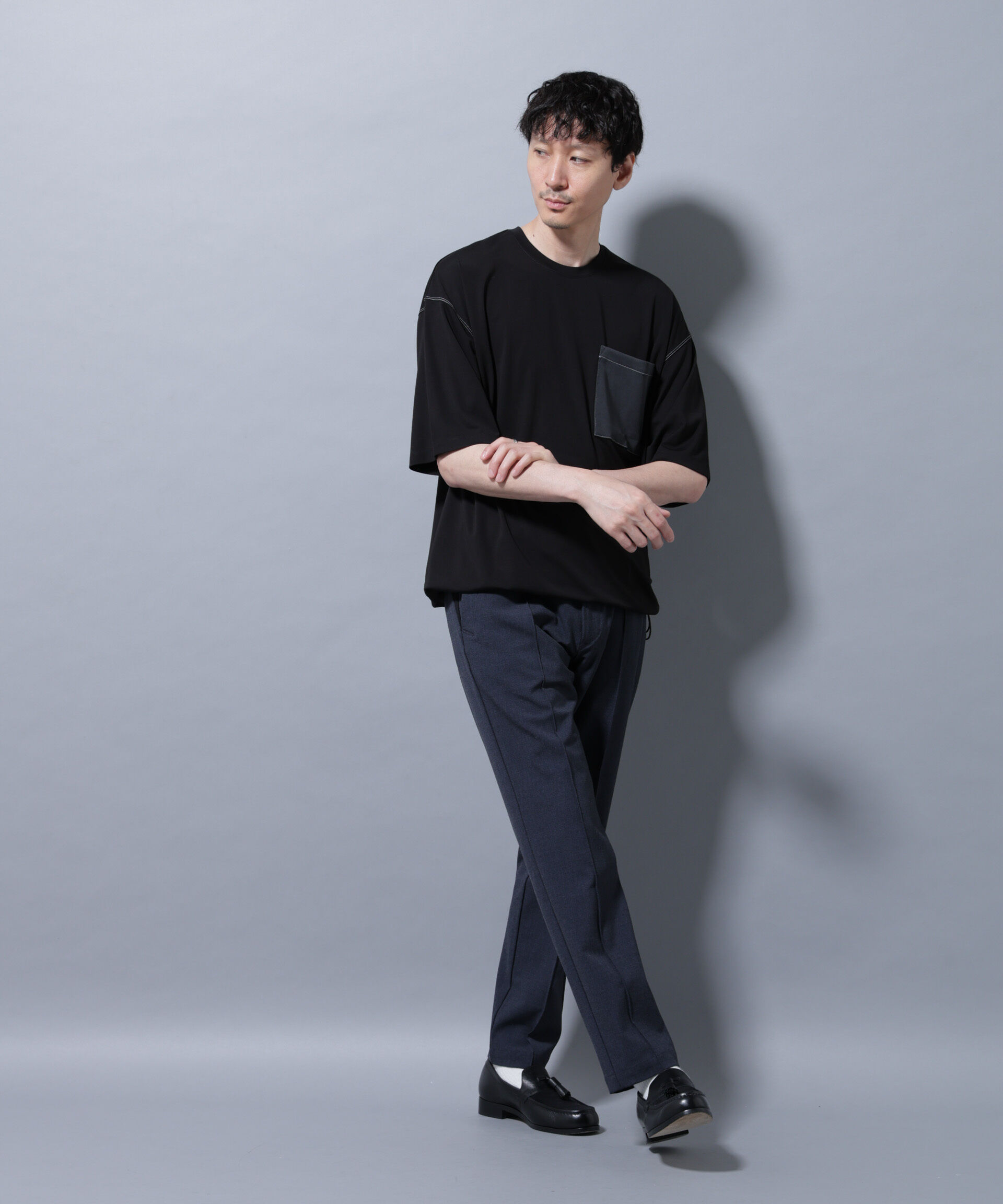 nano･universe「配色ステッチ フェイクスエードポケットTシャツ」|Tシャツ・カットソー|