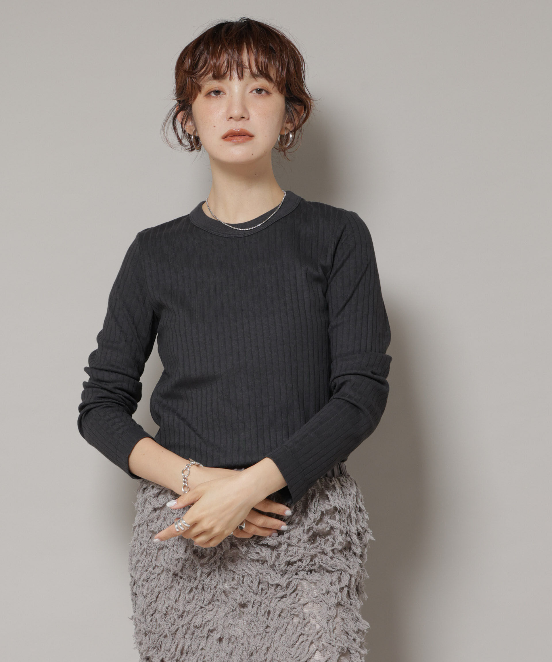 nano･universe「Anti Soaked(Ｒ) 汗染み防止リブロンＴ」|Tシャツ・カットソー|ブラック