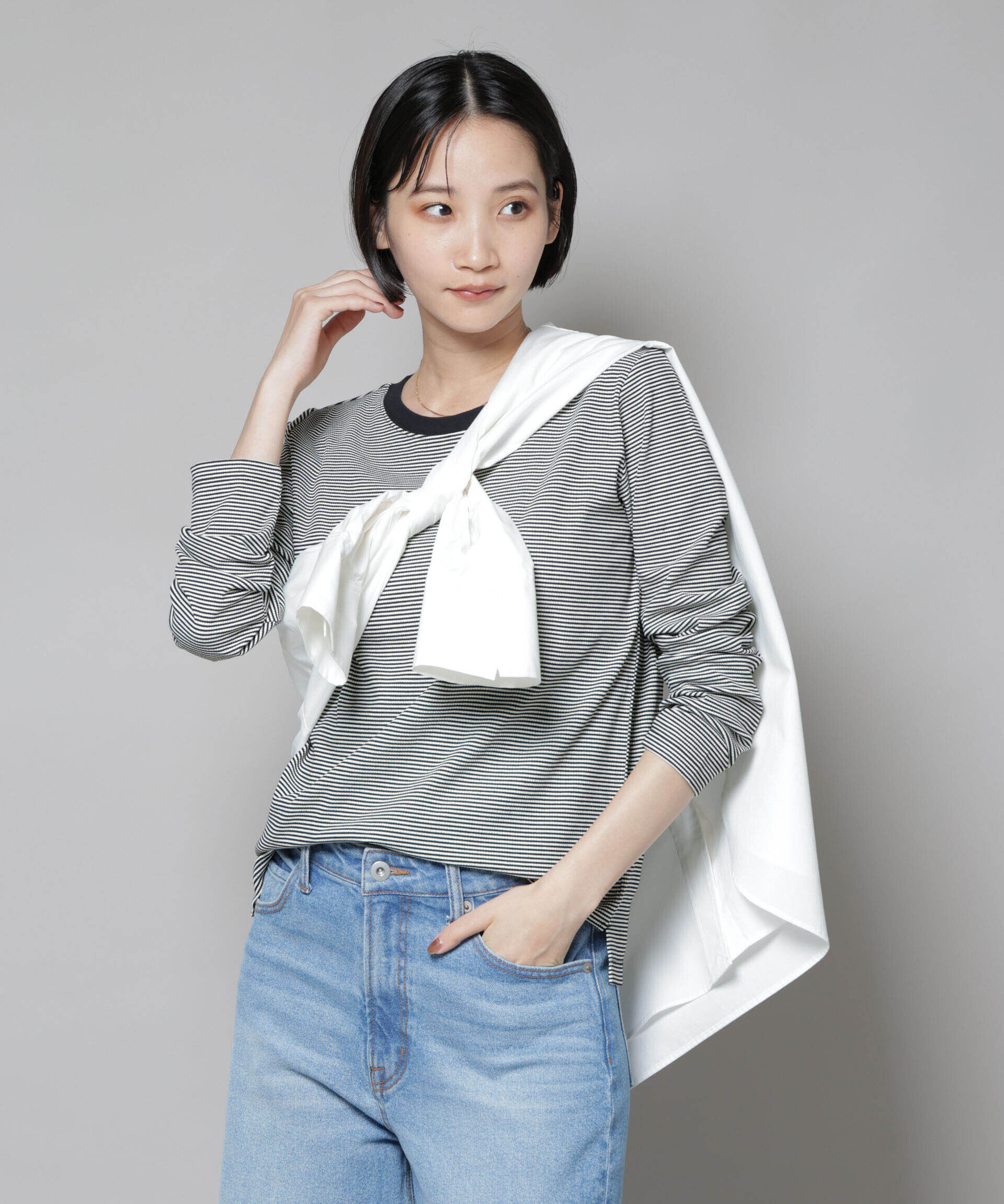 nano･universe「ミジンボーダーロングスリーブTシャツ」|Tシャツ・カットソー|ブラック