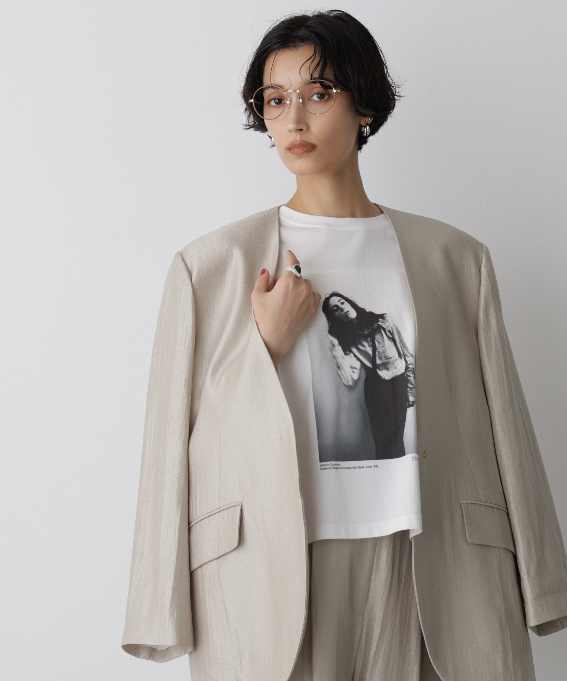 nano･universe「「STEVELOUR」サテンノーカラージャケット(セットアップ可)」|テーラードジャケット|