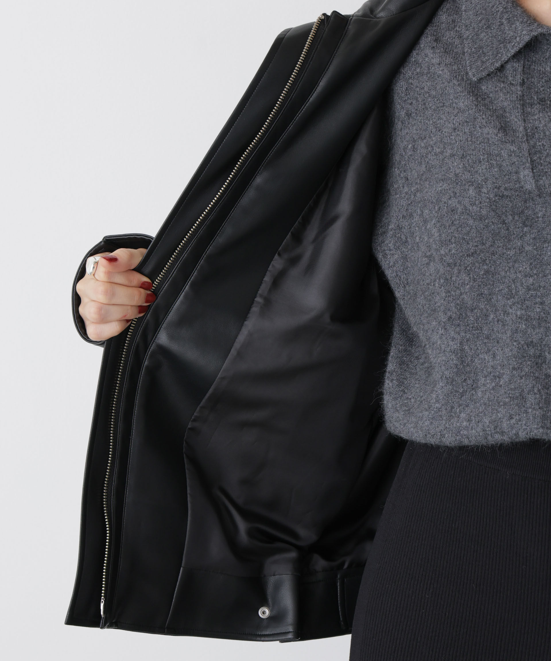  「「STEVELOUR」スタンドフェイクレザージップブルゾン」|ブルゾン・スタジャン|