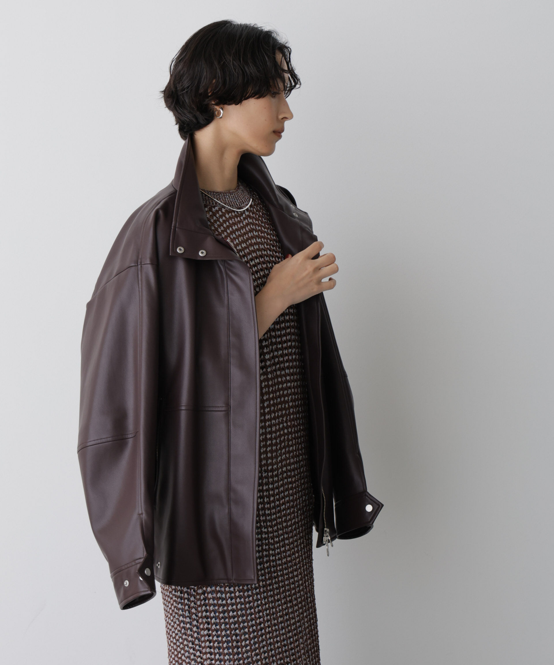  「「STEVELOUR」スタンドフェイクレザージップブルゾン」|ブルゾン・スタジャン|