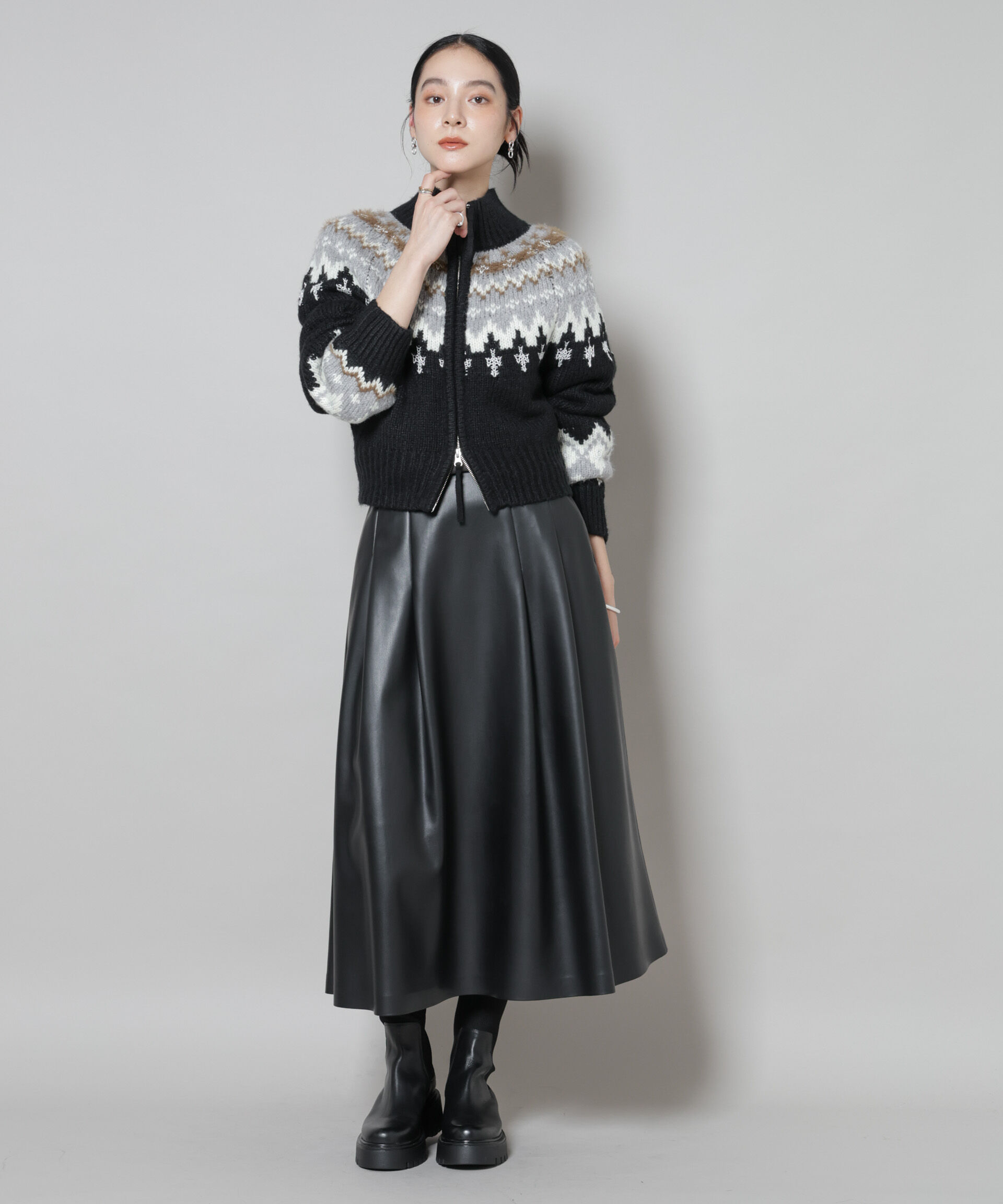 nano･universe「求心ショートzipカーディガン」|ニット・セーター|