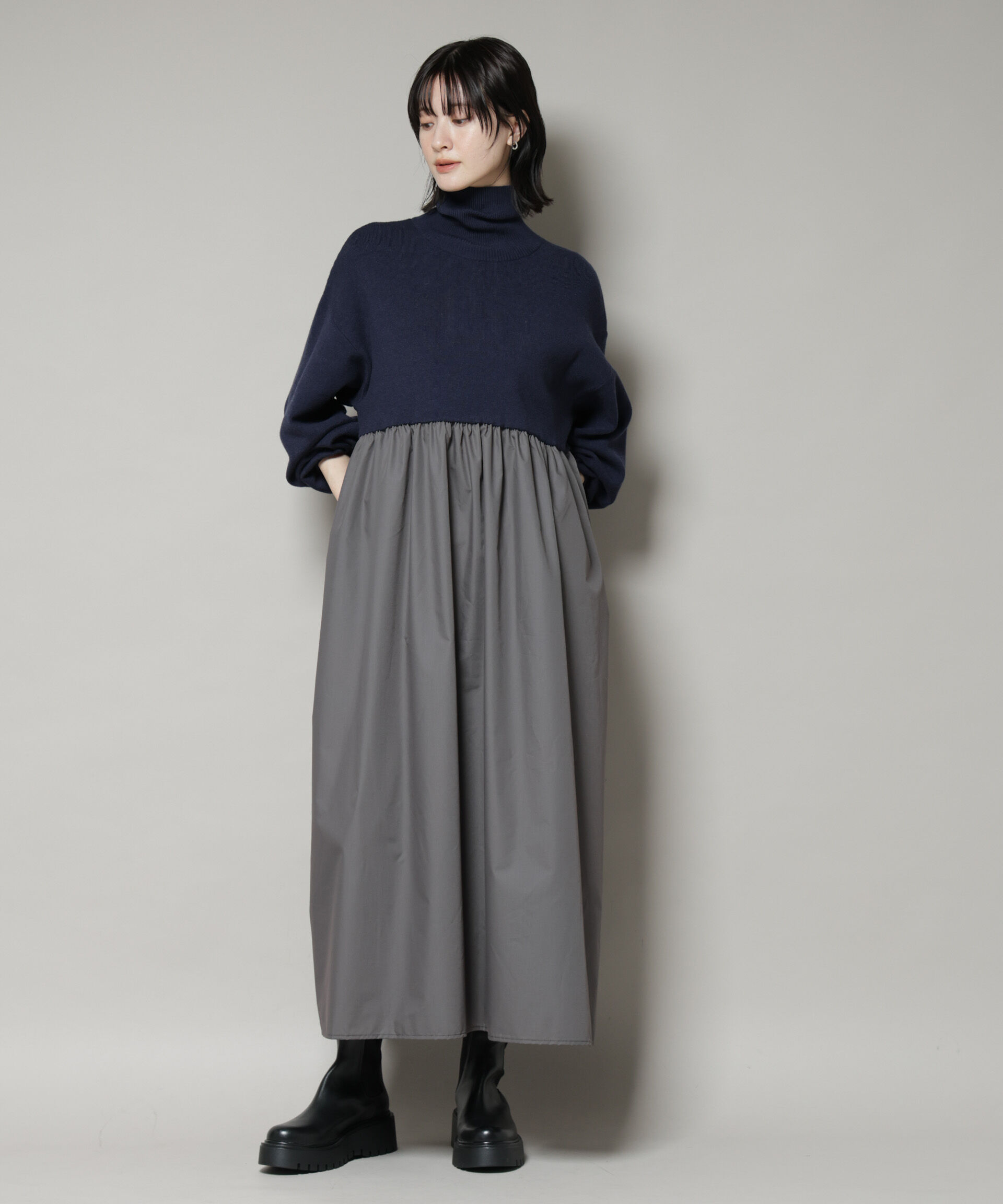 nano･universe「異素材コンビドッキングタートルワンピース」|ワンピース|