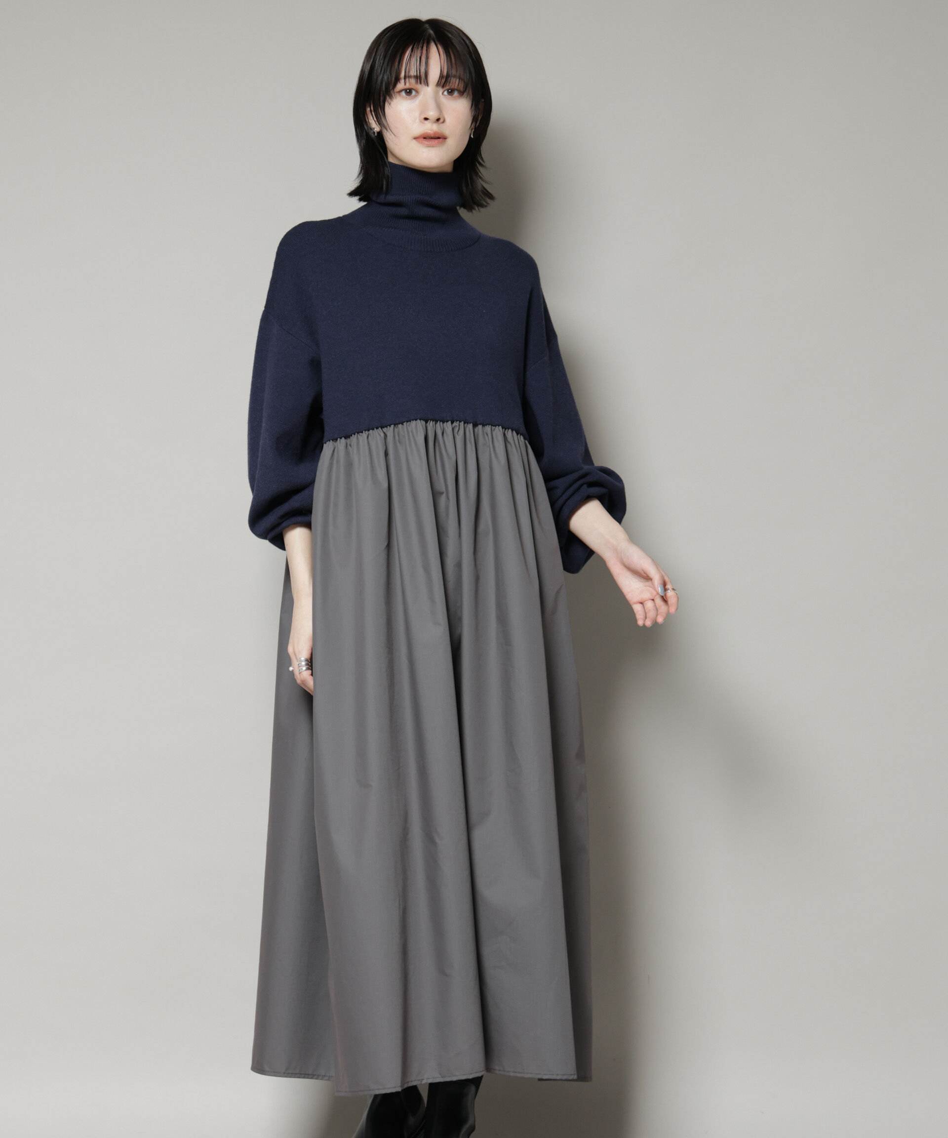 nano･universe「異素材コンビドッキングタートルワンピース」|ワンピース|