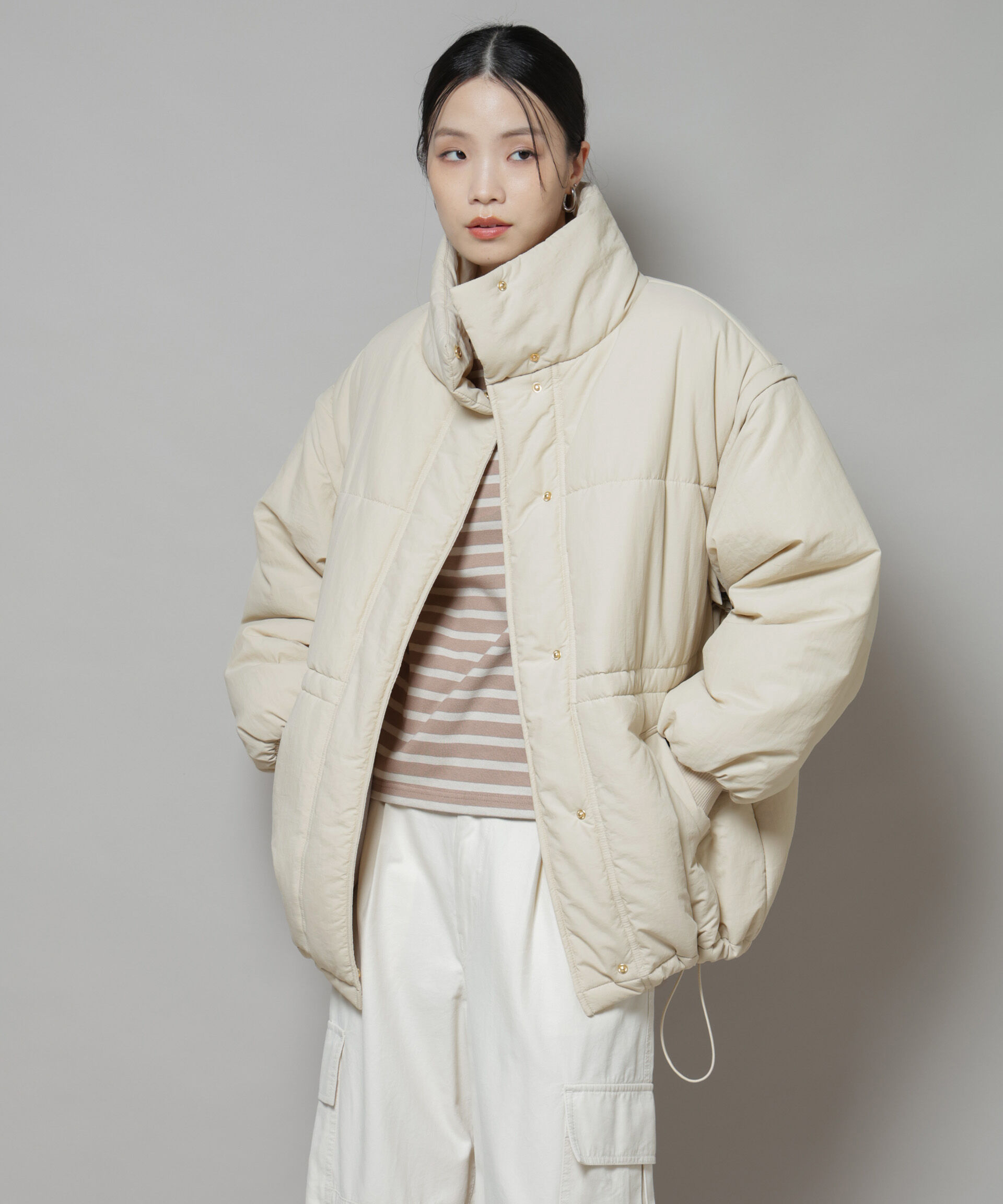 nano･universe「撥水加工・機能中綿 ２wayベスト＆スタンドジップブルゾン」|その他|ベージュ