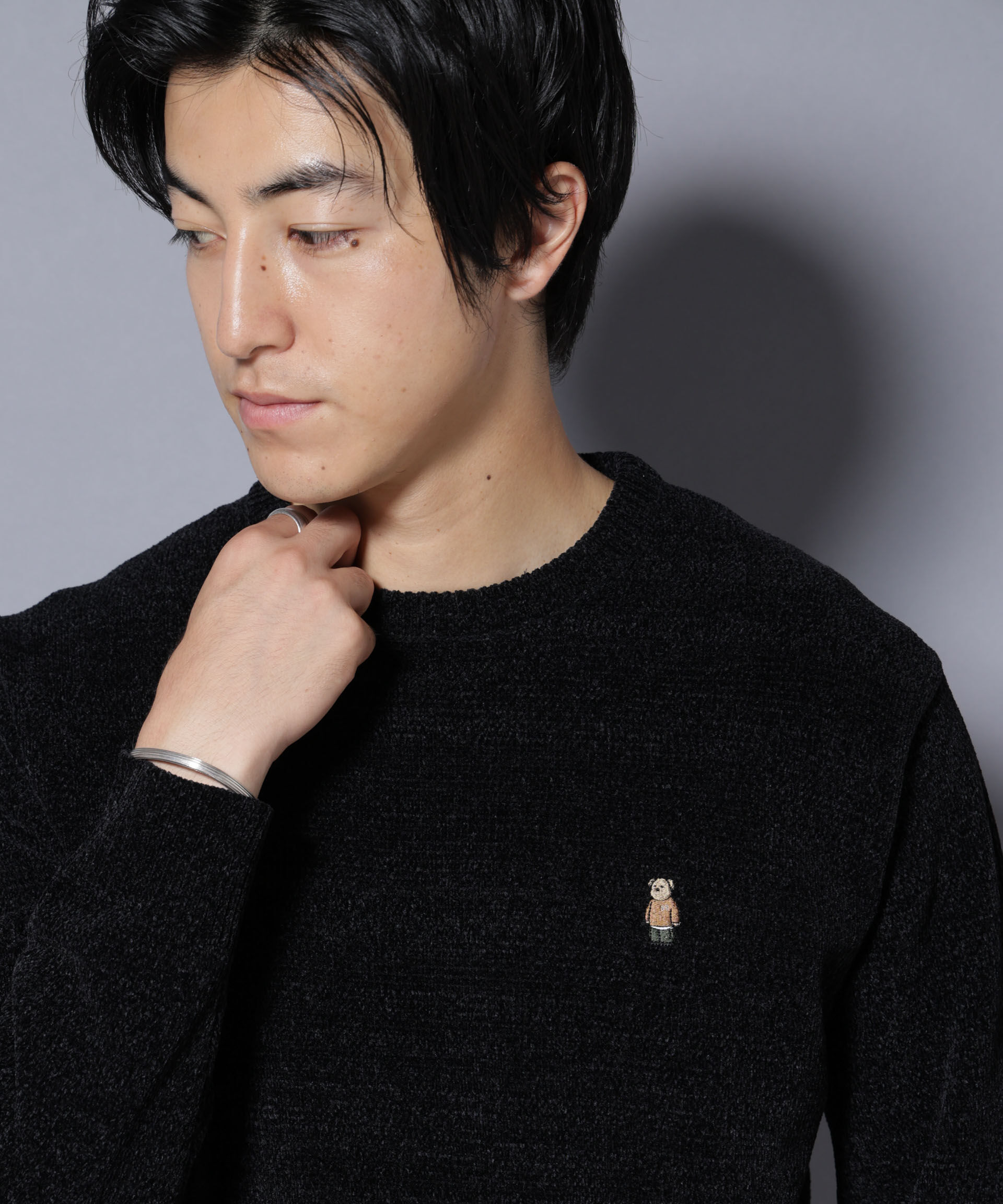 nano･universe「ナノベアモールニットクルーネック 2」|ニット・セーター|ブラック