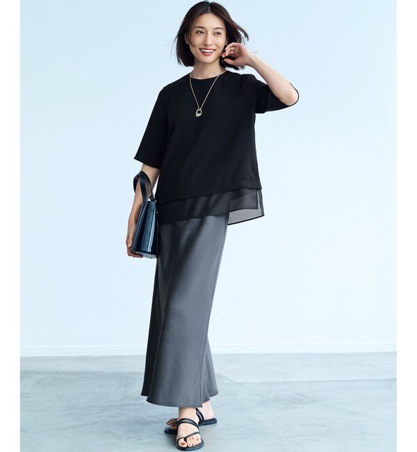 23区「【新色追加/Oggi掲載】ストレッチジョーゼット シアーコンビ カットソー」|Tシャツ・カットソー|