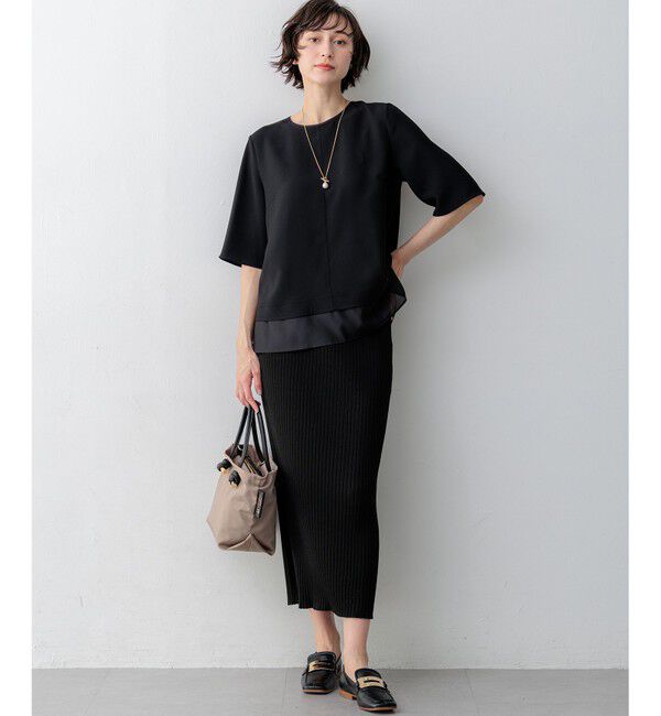 23区「【新色追加/Oggi掲載】ストレッチジョーゼット シアーコンビ カットソー」|Tシャツ・カットソー|