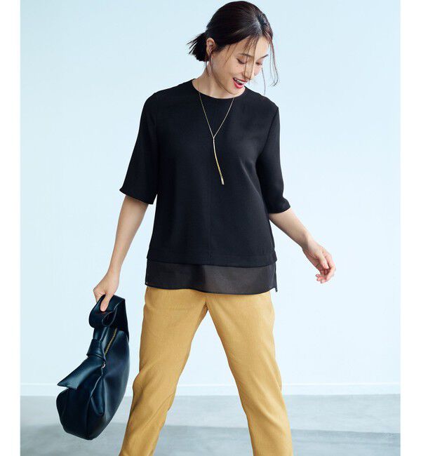 23区「【新色追加/Oggi掲載】ストレッチジョーゼット シアーコンビ カットソー」|Tシャツ・カットソー|