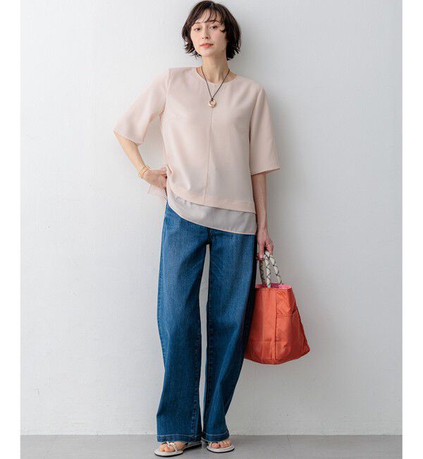 23区「【新色追加/Oggi掲載】ストレッチジョーゼット シアーコンビ カットソー」|Tシャツ・カットソー|