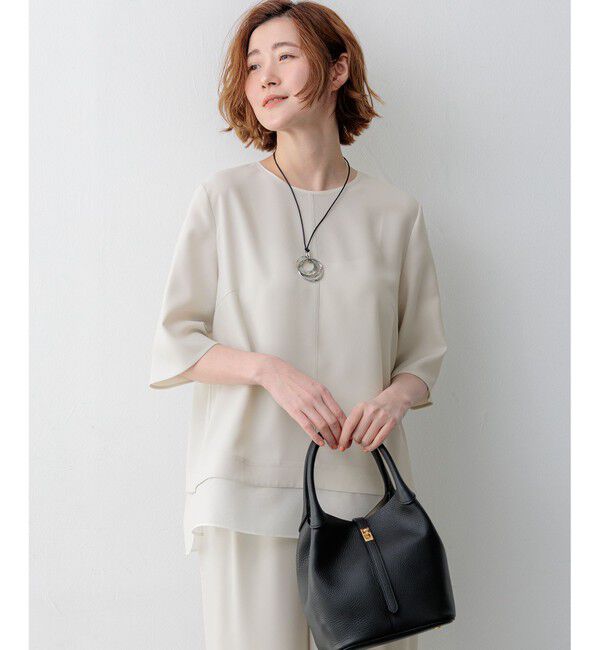 23区「【新色追加/Oggi掲載】ストレッチジョーゼット シアーコンビ カットソー」|Tシャツ・カットソー|ベージュ系