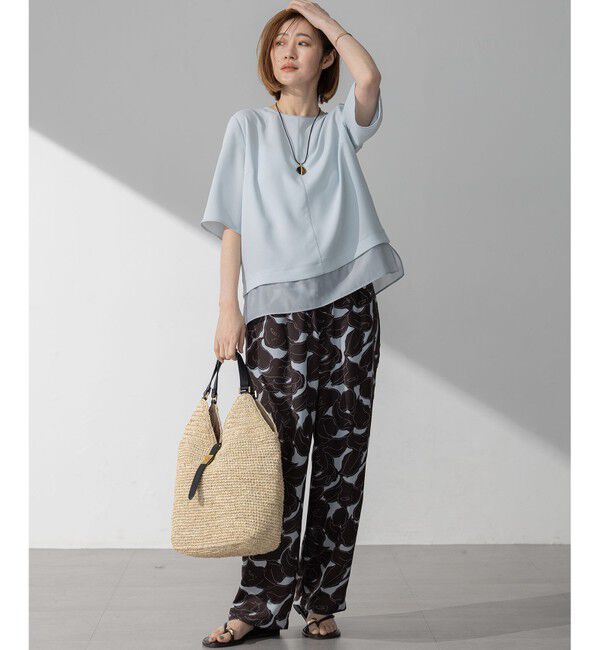 23区「【新色追加/Oggi掲載】ストレッチジョーゼット シアーコンビ カットソー」|Tシャツ・カットソー|