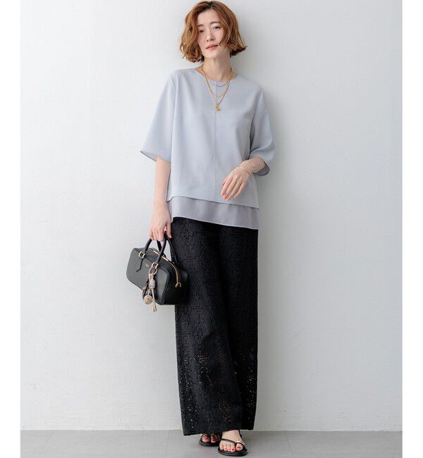 23区「【新色追加/Oggi掲載】ストレッチジョーゼット シアーコンビ カットソー」|Tシャツ・カットソー|