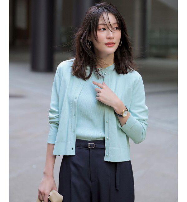 ANY SIS「【BAILA掲載/好印象ブライトニット】ラメライン カーディガン」|カーディガン|アイスブルー