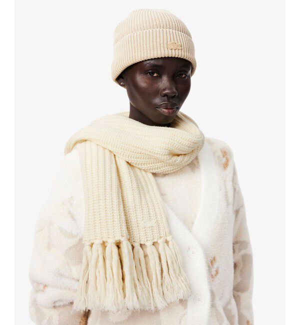LACOSTE「エッセンシャルウールニットマフラー」|マフラー|オフホワイト