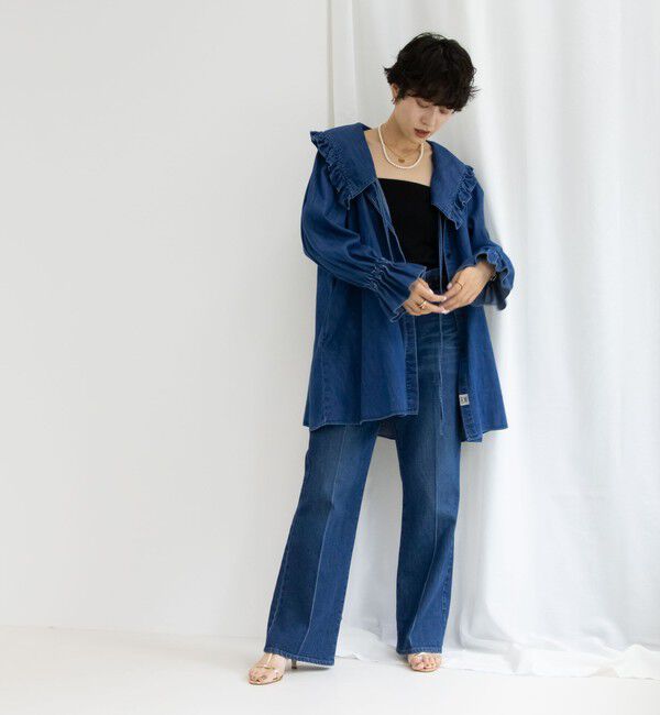 Rie Miller「【RM denim】ビッグカラー2WAYデニムブラウス」|シャツ・ブラウス|