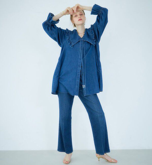 Rie Miller「【RM denim】ビッグカラー2WAYデニムブラウス」|シャツ・ブラウス|