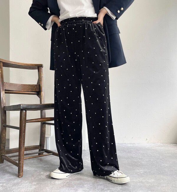 fredy emue「《セットアップ対応》ベロアドット刺繍イージーパンツ」|チノ|