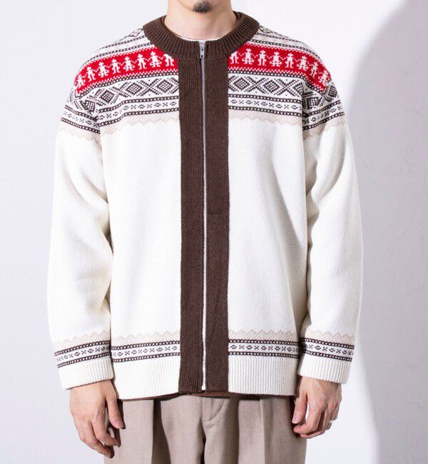 GLOSTER「【GLOSTER/グロスター】フェアアイル柄 エスニック ジップカーディガン ユニセックス」|カーディガン|