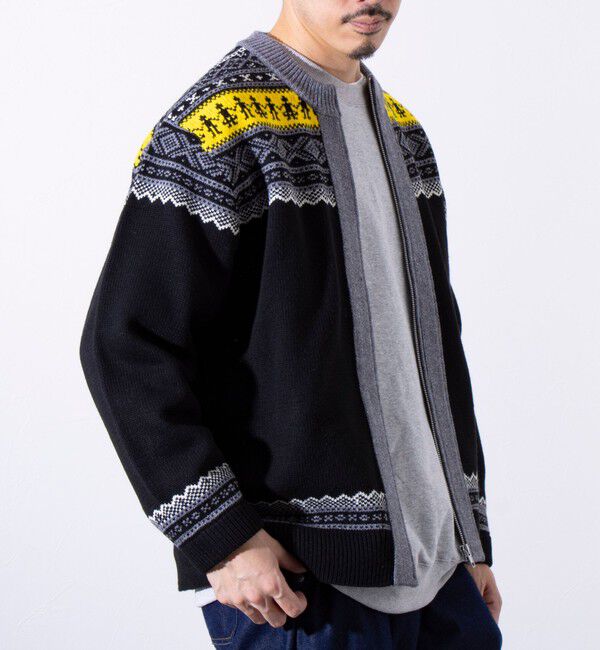 GLOSTER「【GLOSTER/グロスター】フェアアイル柄 エスニック ジップカーディガン ユニセックス」|カーディガン|