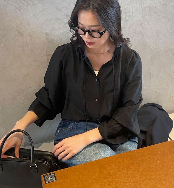 fredy emue「シャイニーシアー2WAYギャザーブラウス」|シャツ・ブラウス|ブラック