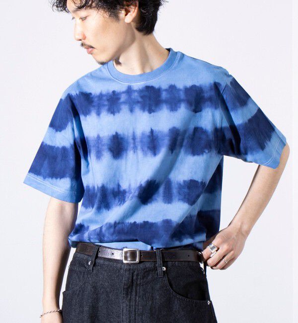 GLOSTER「【GLOSTER/グロスター】16/-綿天竺 タイダイ染め ボーダークルーネックTシャツ」|Tシャツ・カットソー|