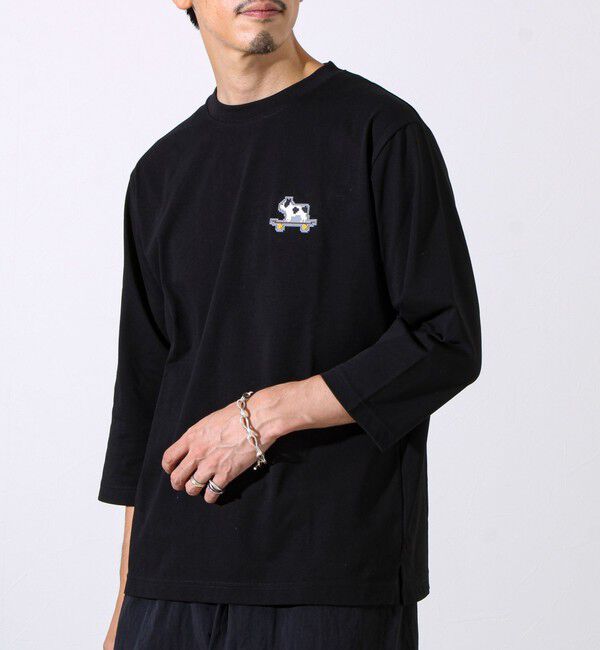 GLOSTER「【GLOSTER/グロスター】デジブル 七分袖Tシャツ ドット刺繍」|Tシャツ・カットソー|