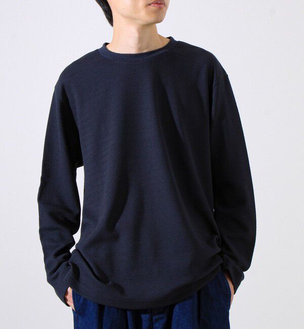 GLOSTER「【シリーズ累計人気】【ジャケットのインナーにおすすめ】ふくれジャガードロンT」|Tシャツ・カットソー|ネイビー