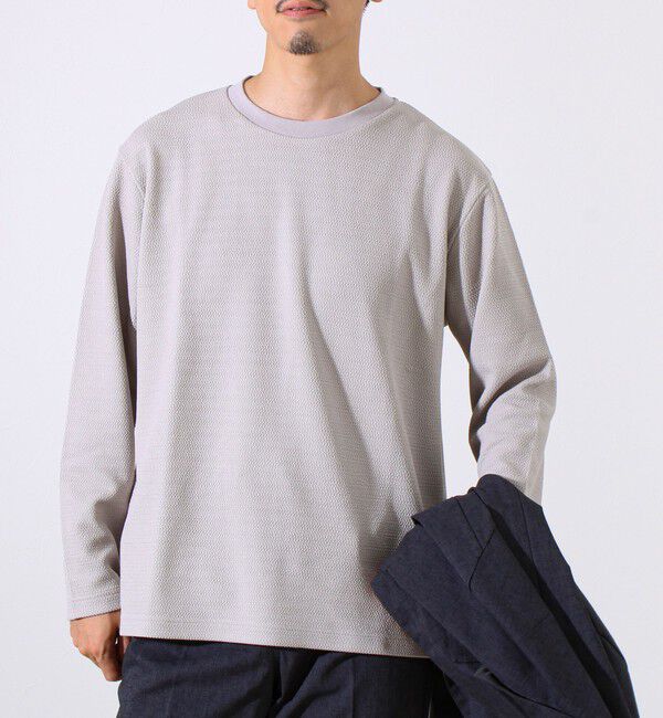 GLOSTER「【シリーズ累計人気】【ジャケットのインナーにおすすめ】ふくれジャガードロンT」|Tシャツ・カットソー|グレーベージュ