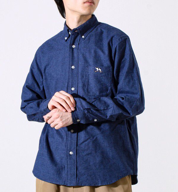 GLOSTER「【定番フレブルシリーズ】フレンチブルドッグ刺繍 ボタンダウンネルシャツ」|シャツ・ブラウス|