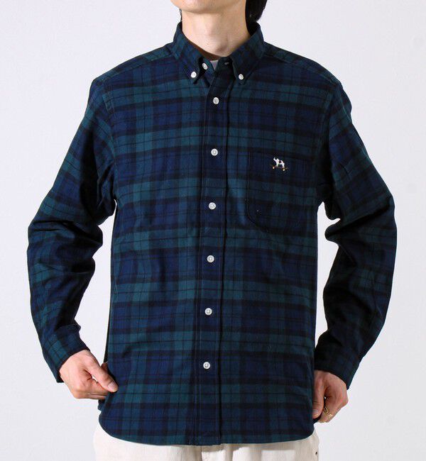 GLOSTER「【定番フレブルシリーズ】フレンチブルドッグ刺繍 ボタンダウンネルシャツ」|シャツ・ブラウス|